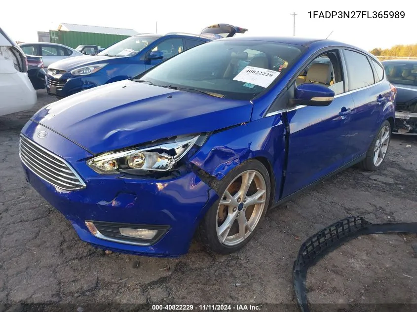 2015 Ford Focus Titanium VIN: 1FADP3N27FL365989 Lot: 40822229