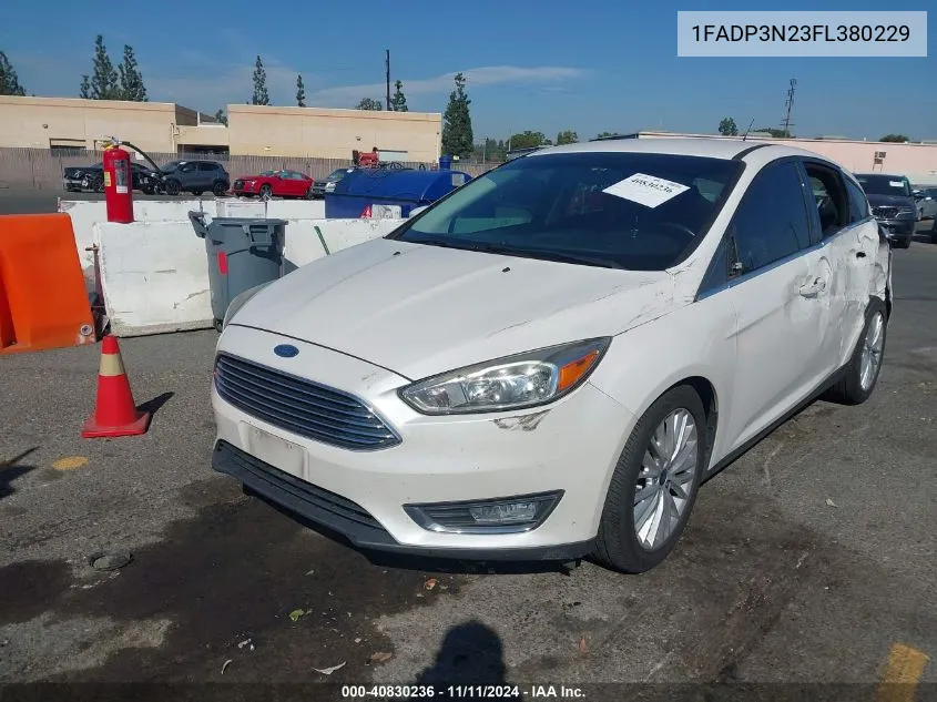 2015 Ford Focus Titanium VIN: 1FADP3N23FL380229 Lot: 40830236