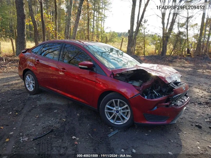 2015 Ford Focus Se VIN: 1FADP3F29FL209452 Lot: 40831589