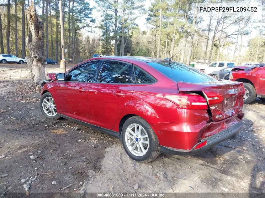 2015 Ford Focus Se VIN: 1FADP3F29FL209452 Lot: 40831589