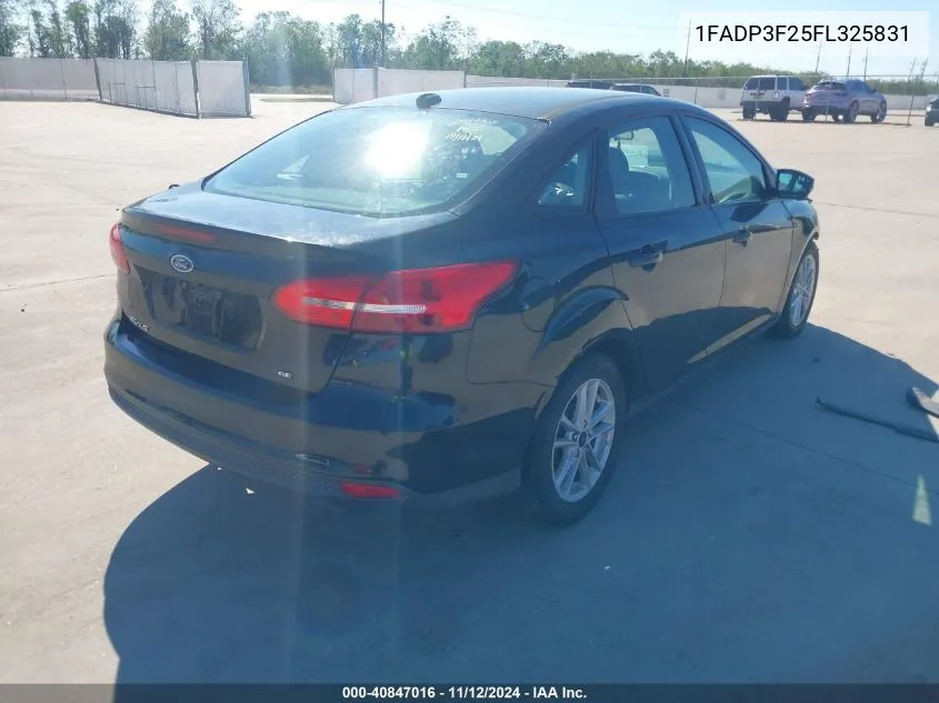 2015 Ford Focus Se VIN: 1FADP3F25FL325831 Lot: 40847016