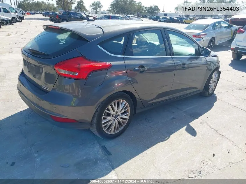 2015 Ford Focus Titanium VIN: 1FADP3N26FL354403 Lot: 40852697