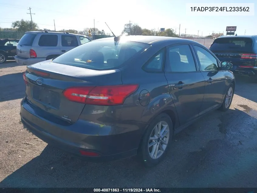 2015 Ford Focus Se VIN: 1FADP3F24FL233562 Lot: 40871863