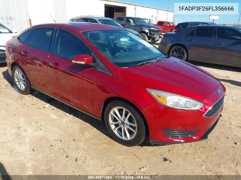 2015 Ford Focus Se VIN: 1FADP3F26FL356666 Lot: 40877464