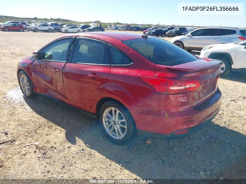 2015 Ford Focus Se VIN: 1FADP3F26FL356666 Lot: 40877464