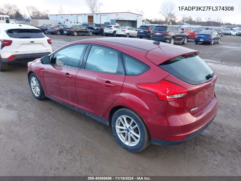 2015 Ford Focus Se VIN: 1FADP3K27FL374308 Lot: 40888696