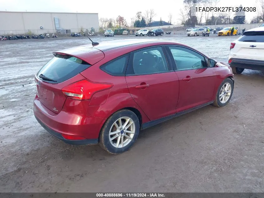 2015 Ford Focus Se VIN: 1FADP3K27FL374308 Lot: 40888696