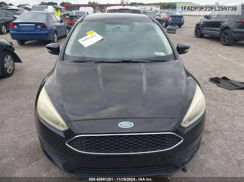 2015 Ford Focus Se VIN: 1FADP3F22FL259738 Lot: 40891201