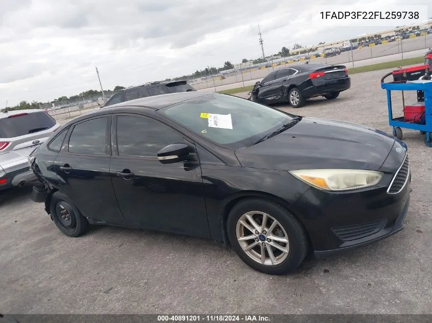 2015 Ford Focus Se VIN: 1FADP3F22FL259738 Lot: 40891201