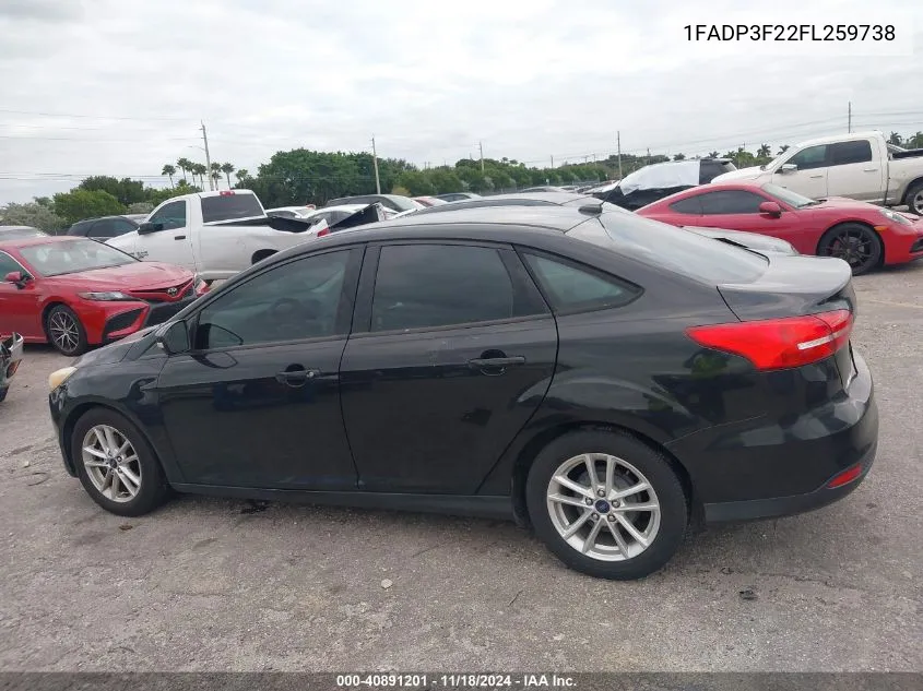 2015 Ford Focus Se VIN: 1FADP3F22FL259738 Lot: 40891201