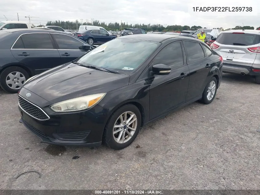 2015 Ford Focus Se VIN: 1FADP3F22FL259738 Lot: 40891201