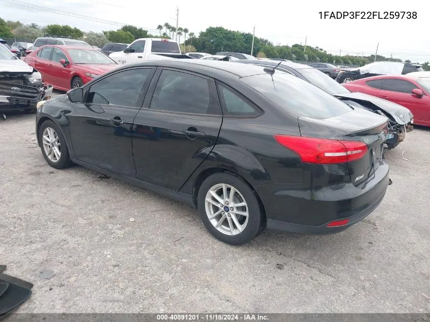 2015 Ford Focus Se VIN: 1FADP3F22FL259738 Lot: 40891201