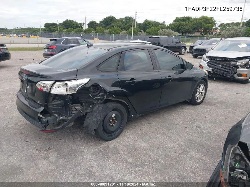 2015 Ford Focus Se VIN: 1FADP3F22FL259738 Lot: 40891201