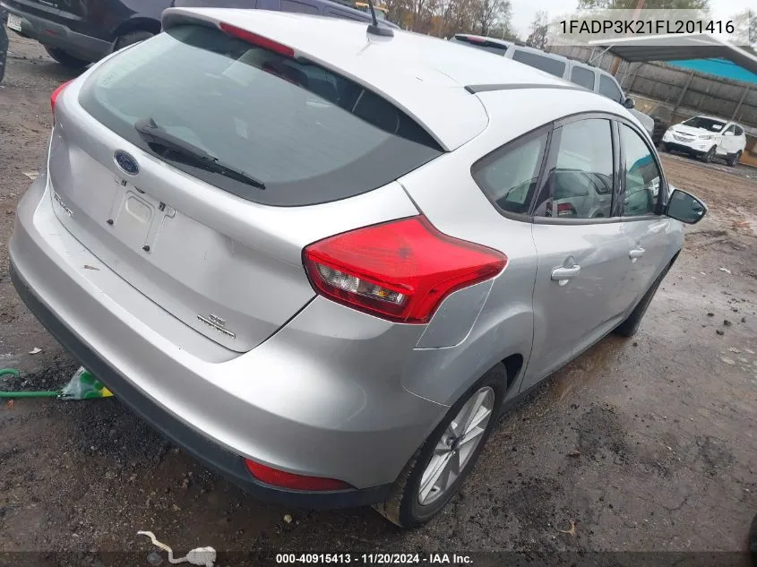 2015 Ford Focus Se VIN: 1FADP3K21FL201416 Lot: 40915413