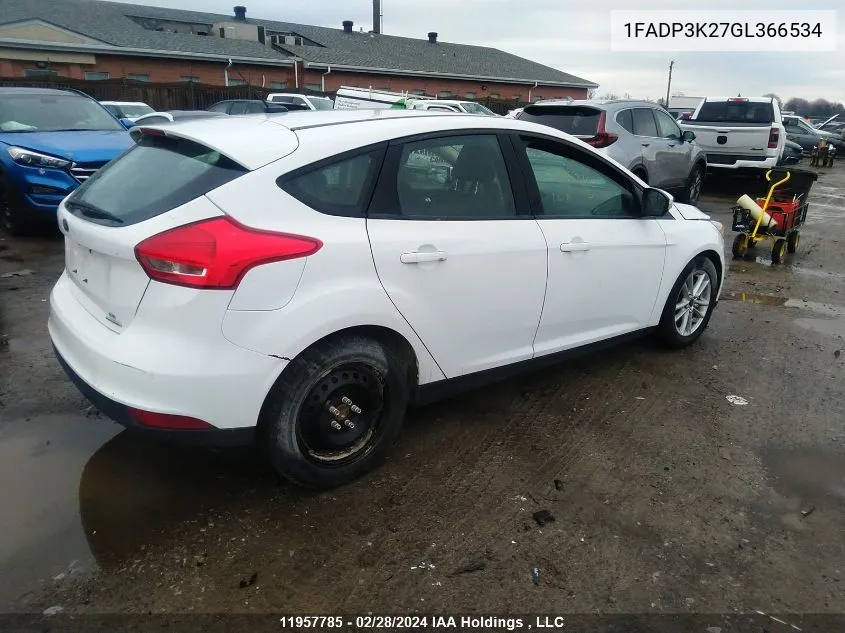 2016 Ford Focus Se VIN: 1FADP3K27GL366534 Lot: 11957785