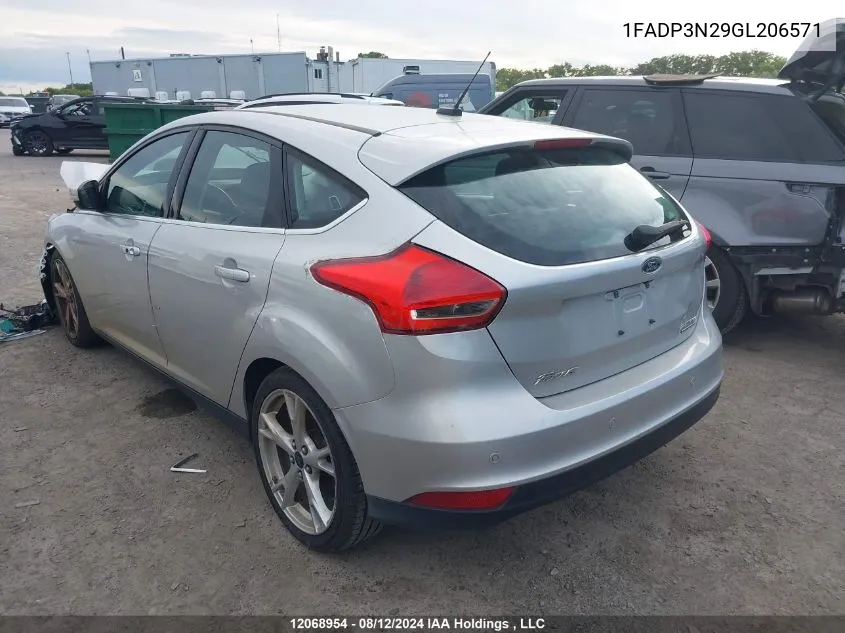 2016 Ford Focus Titanium VIN: 1FADP3N29GL206571 Lot: 12068954