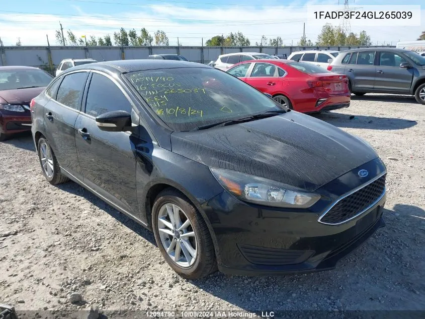 2016 Ford Focus Se VIN: 1FADP3F24GL265039 Lot: 12094790