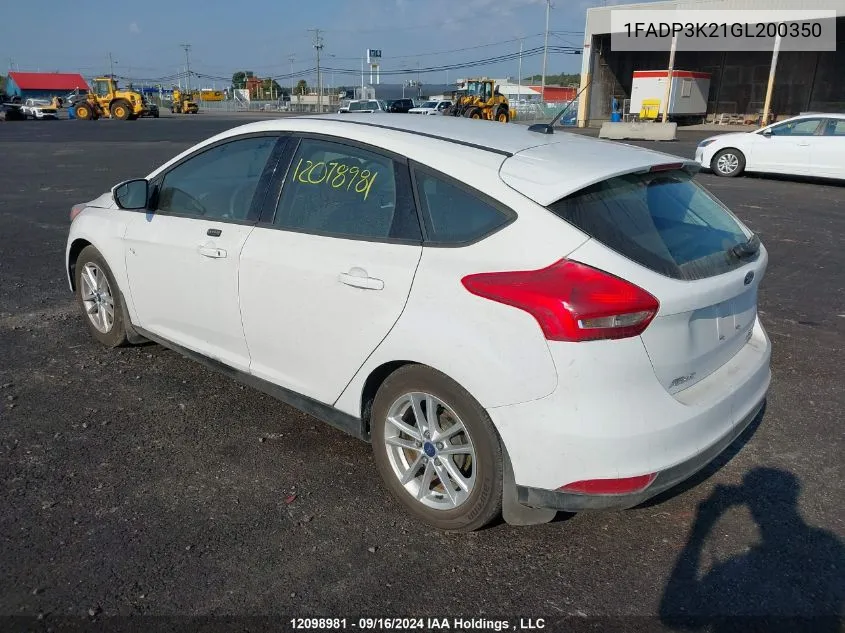 2016 Ford Focus Se VIN: 1FADP3K21GL200350 Lot: 12098981