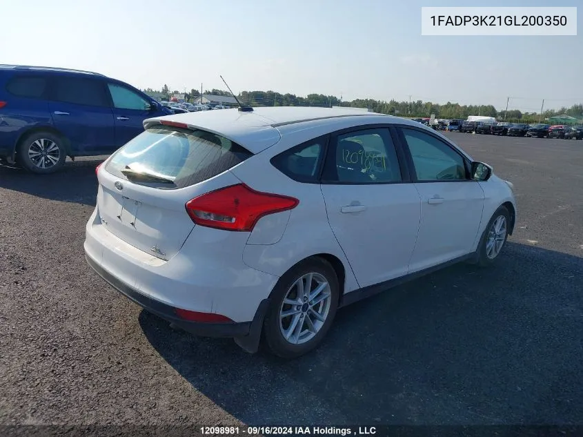 2016 Ford Focus Se VIN: 1FADP3K21GL200350 Lot: 12098981