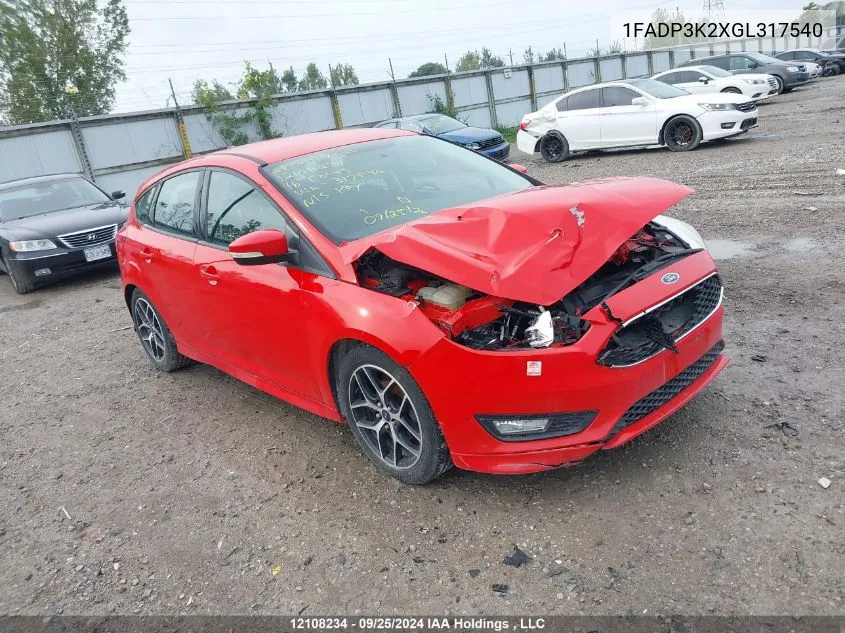 2016 Ford Focus Se VIN: 1FADP3K2XGL317540 Lot: 12108234