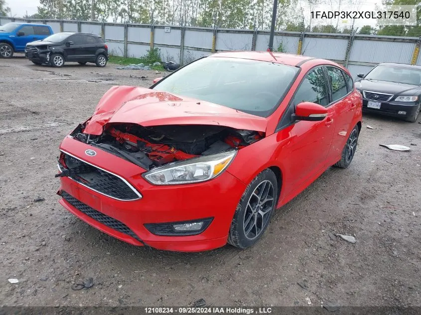 2016 Ford Focus Se VIN: 1FADP3K2XGL317540 Lot: 12108234