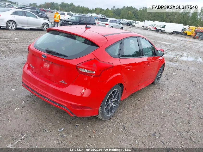 2016 Ford Focus Se VIN: 1FADP3K2XGL317540 Lot: 12108234