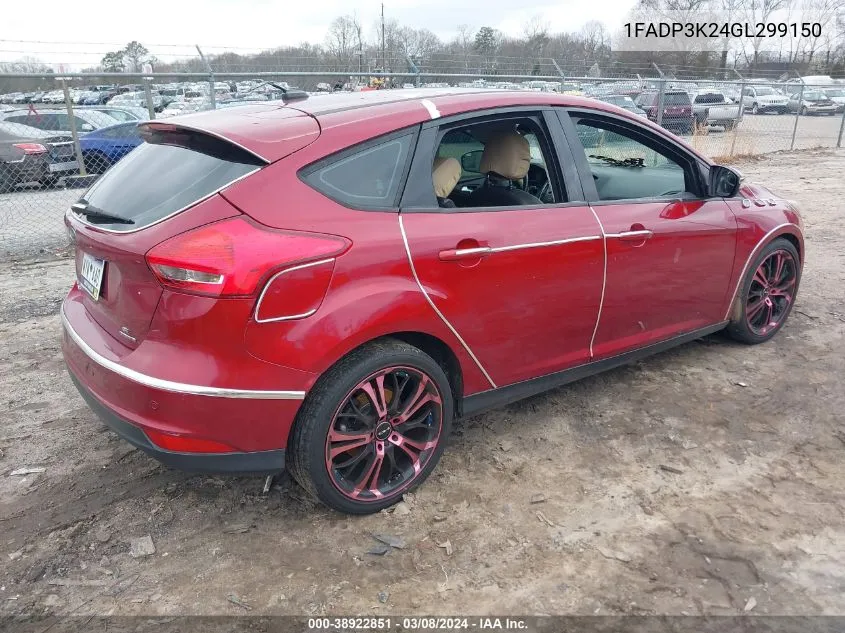 2016 Ford Focus Se VIN: 1FADP3K24GL299150 Lot: 38922851