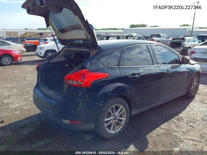 2016 Ford Focus Se VIN: 1FADP3K22GL227346 Lot: 39329410