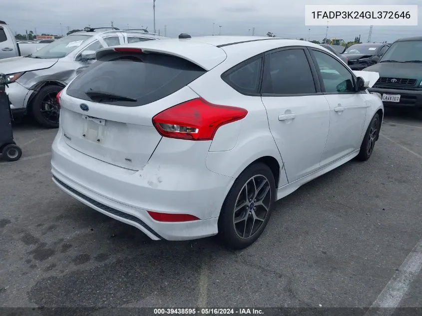 2016 Ford Focus Se VIN: 1FADP3K24GL372646 Lot: 39438595