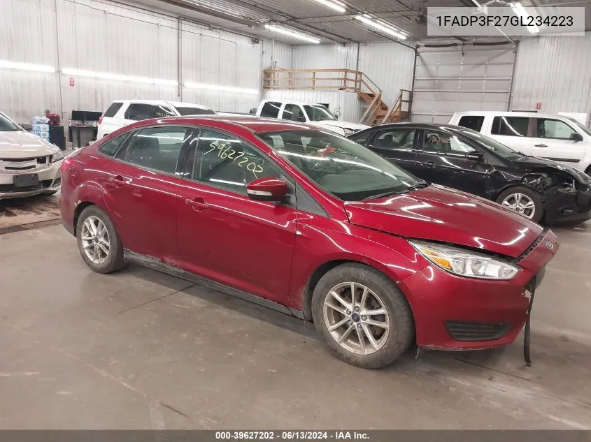 2016 Ford Focus Se VIN: 1FADP3F27GL234223 Lot: 39627202