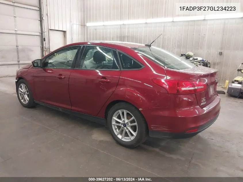 2016 Ford Focus Se VIN: 1FADP3F27GL234223 Lot: 39627202