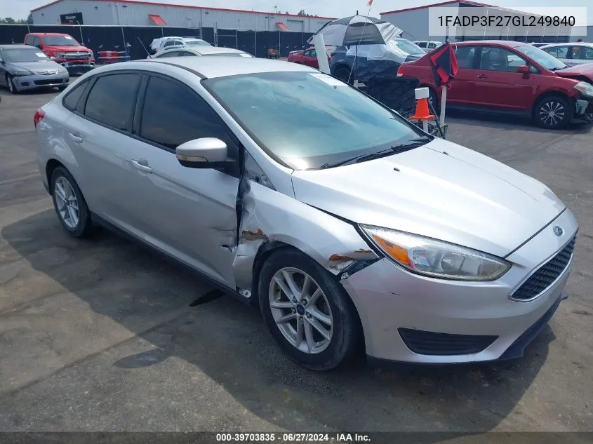 2016 Ford Focus Se VIN: 1FADP3F27GL249840 Lot: 39703835