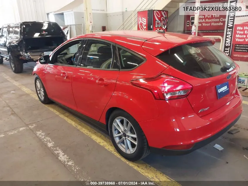 2016 Ford Focus Se VIN: 1FADP3K2XGL363580 Lot: 39738968