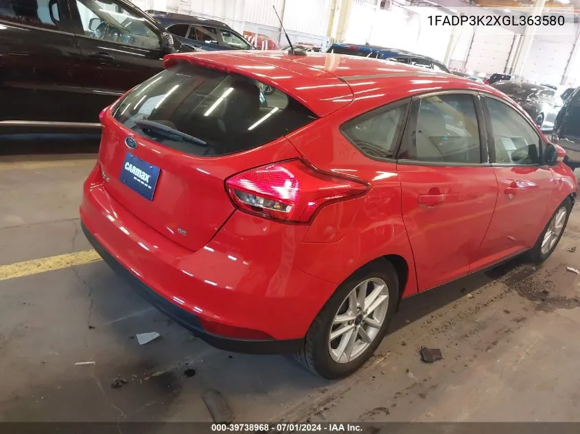 2016 Ford Focus Se VIN: 1FADP3K2XGL363580 Lot: 39738968