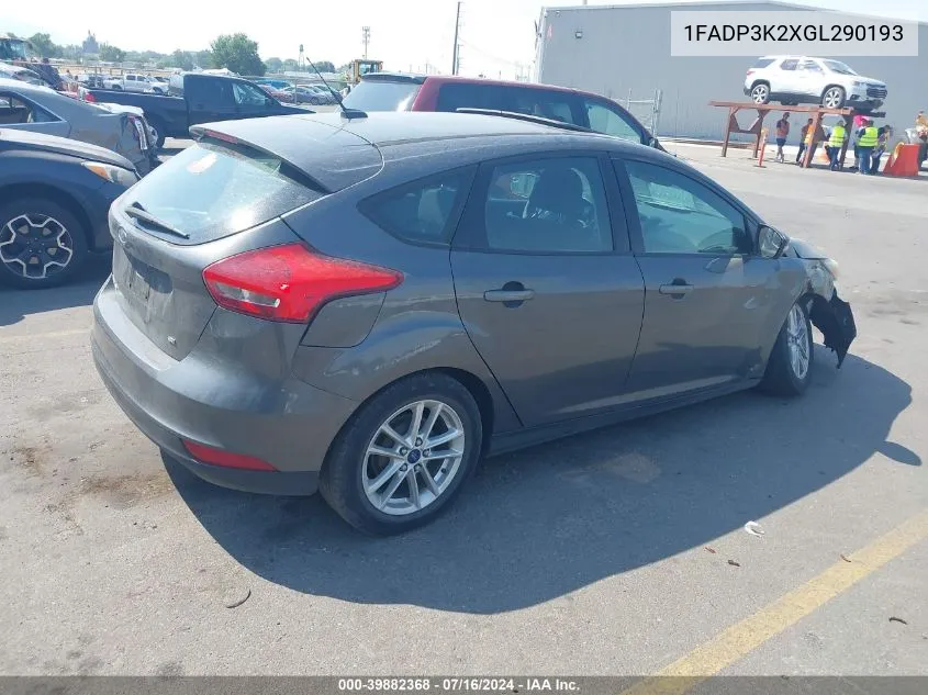 2016 Ford Focus Se VIN: 1FADP3K2XGL290193 Lot: 39882368