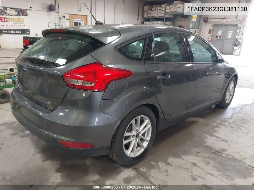 2016 Ford Focus Se VIN: 1FADP3K23GL381130 Lot: 39888253