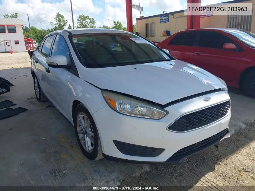 2016 Ford Focus Se VIN: 1FADP3F22GL203963 Lot: 39904479