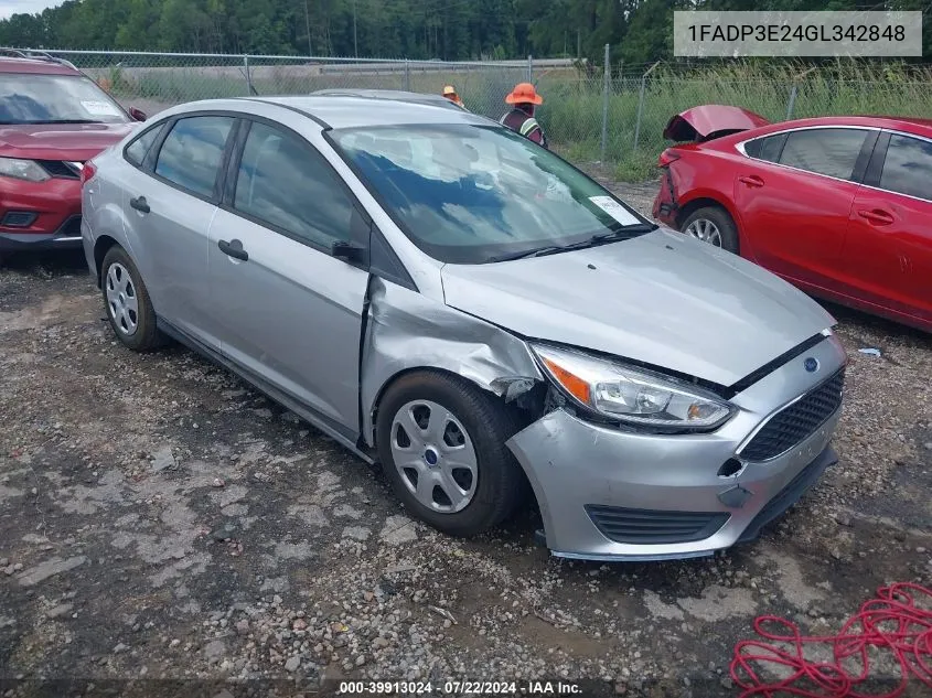 2016 Ford Focus S VIN: 1FADP3E24GL342848 Lot: 39913024