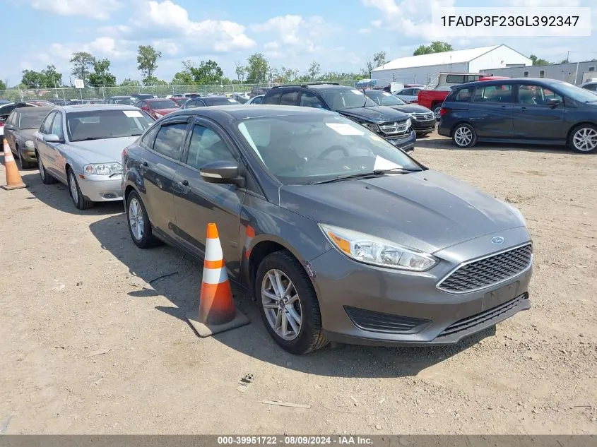 2016 Ford Focus Se VIN: 1FADP3F23GL392347 Lot: 39951722