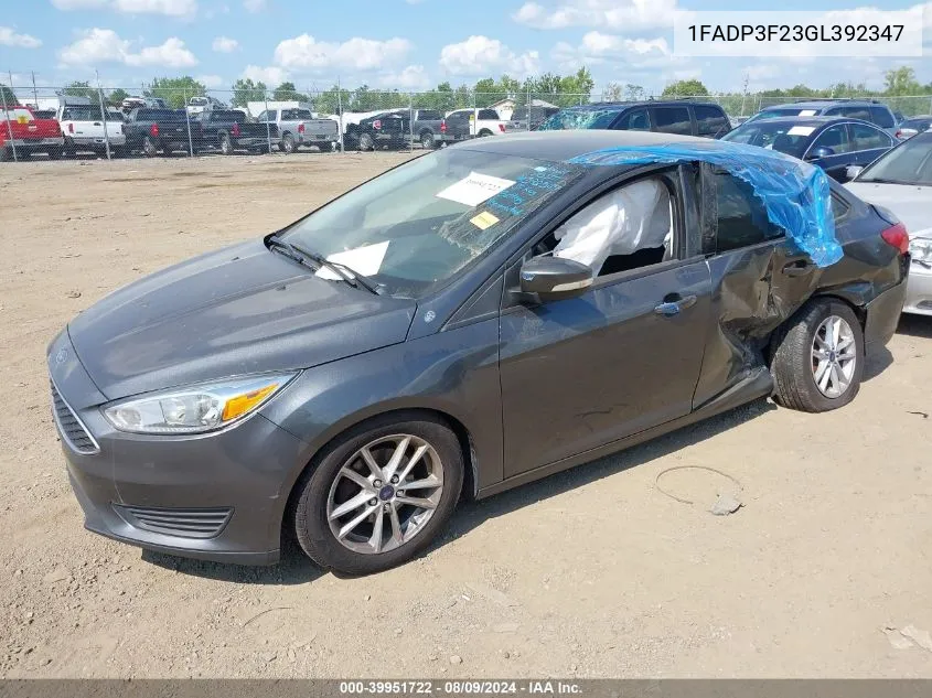 2016 Ford Focus Se VIN: 1FADP3F23GL392347 Lot: 39951722