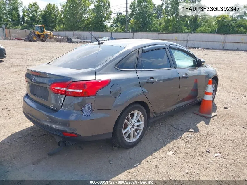 2016 Ford Focus Se VIN: 1FADP3F23GL392347 Lot: 39951722