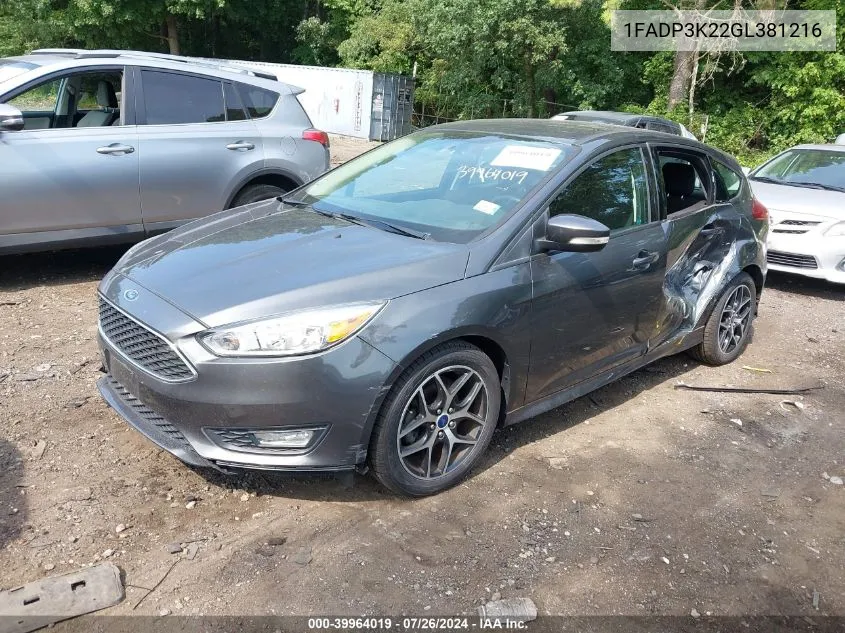 2016 Ford Focus Se VIN: 1FADP3K22GL381216 Lot: 39964019