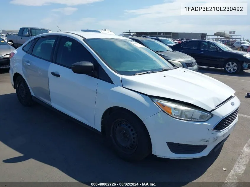 1FADP3E21GL230492 2016 Ford Focus S