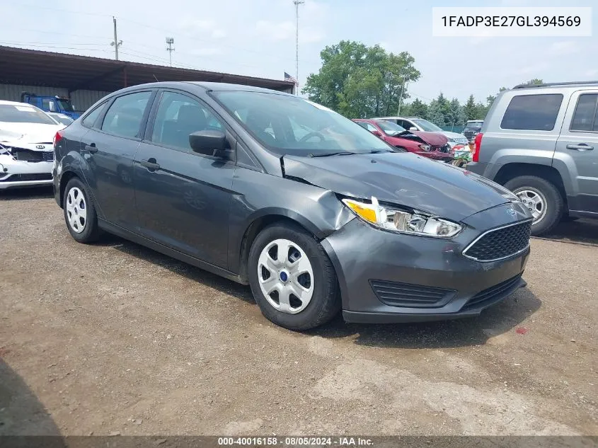 2016 Ford Focus S VIN: 1FADP3E27GL394569 Lot: 40016158