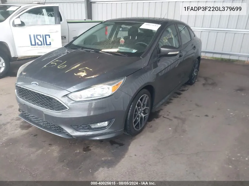 2016 Ford Focus Se VIN: 1FADP3F22GL379699 Lot: 40025615