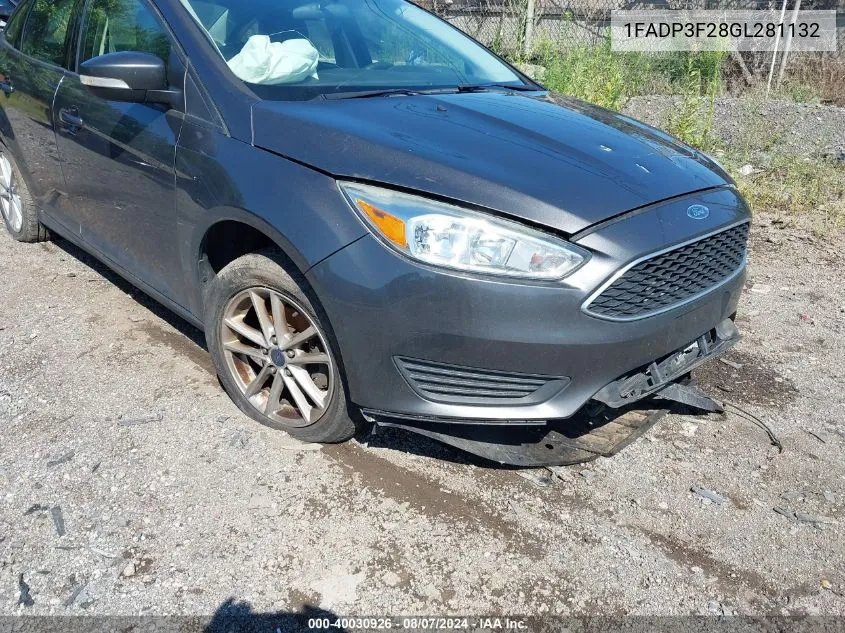 2016 Ford Focus Se VIN: 1FADP3F28GL281132 Lot: 40030926