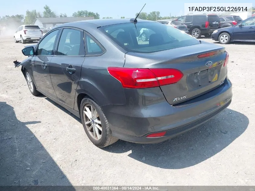 2016 Ford Focus Se VIN: 1FADP3F25GL226914 Lot: 40031364