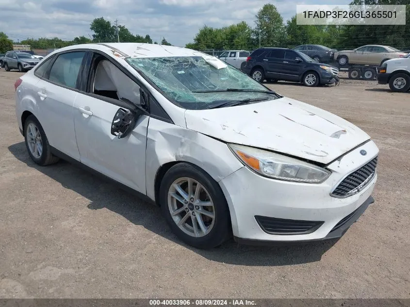 2016 Ford Focus Se VIN: 1FADP3F26GL365501 Lot: 40033906