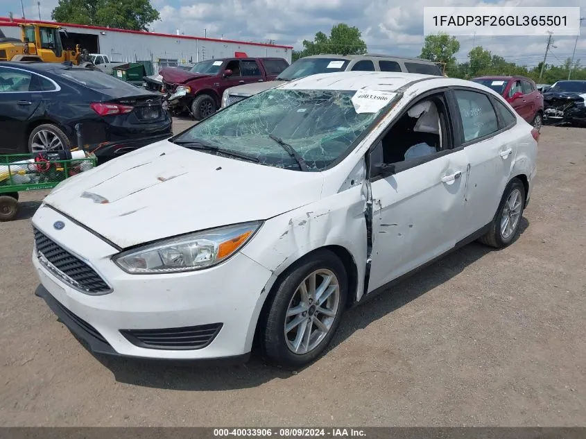 2016 Ford Focus Se VIN: 1FADP3F26GL365501 Lot: 40033906