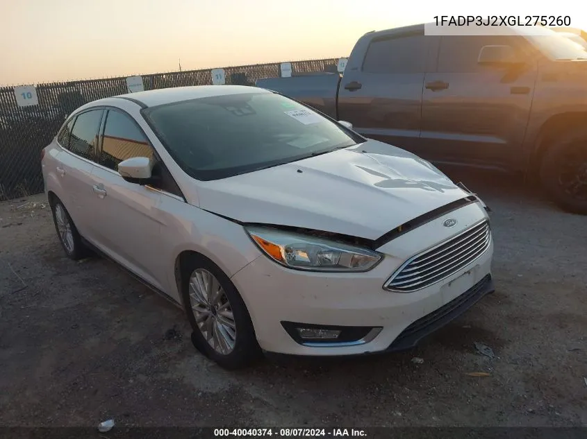 2016 Ford Focus Titanium VIN: 1FADP3J2XGL275260 Lot: 40040374